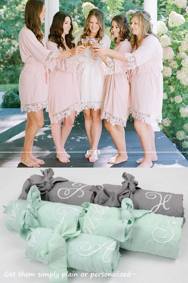 Dusty Blush robes, bridesmaid gift personalized, custom initial and name robe, thread embroidered robes, proposal gift set, flower girl
