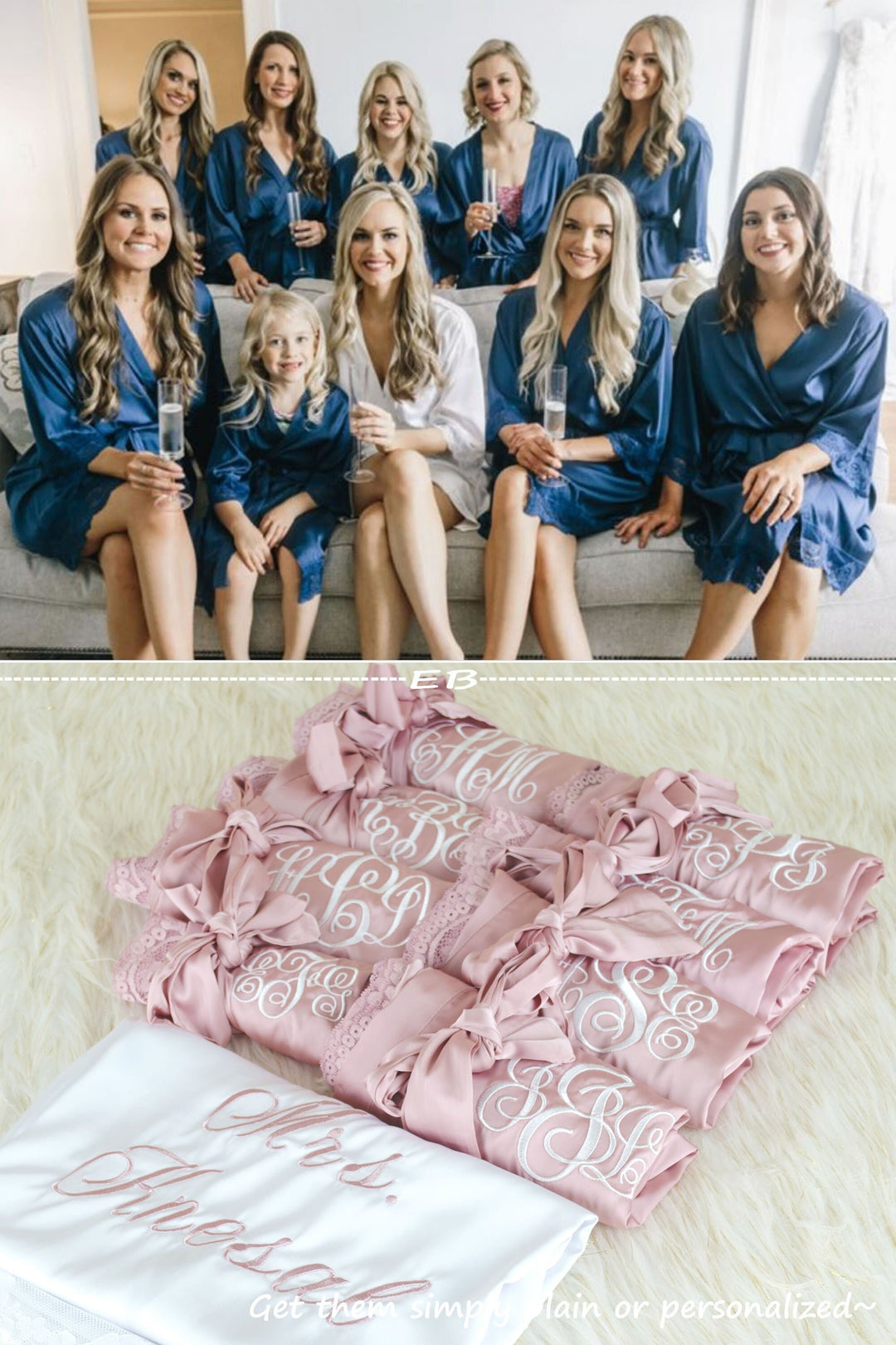 bridesmaid robes, navy robes, flower girl robes, personalized embroidered name, initial robe, party robe, bridal party robe, getting ready