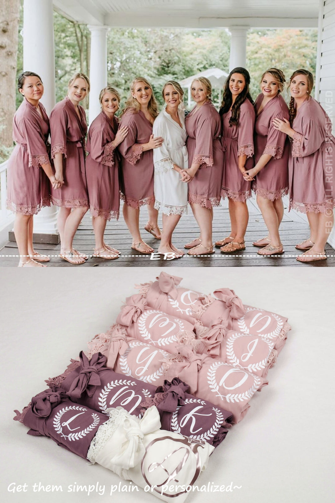 Bridal Lace Solid Robes, Regular and Plus size, Bride robes, Bridesmaid robe, Personalized robes, getting ready dressing gown, Mauve