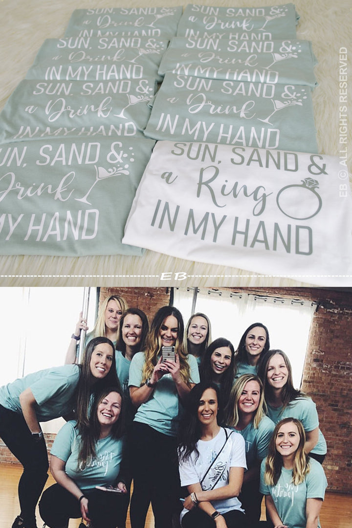 I wanna lay in the sand with a drink in my hand, Bachelorette tshirt, beach party, custom phrase shirt, wine drinking tshirt, bridal party